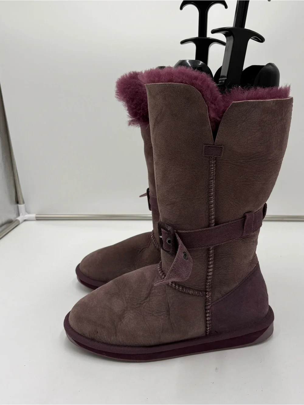 Emu Australia Purple Suede Shearling Tall Knee High Winter Boots Buckle Womens 7